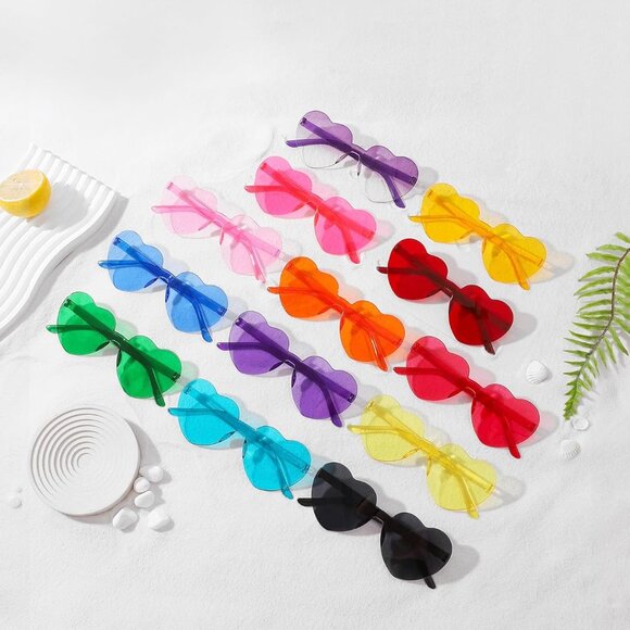 20 Pairs Heart Shaped Sunglasses Bulk Colorful Rimless Fun Party Favors - Picture 5 of 6